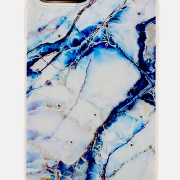 SWAROVSKI Crystals Navy White Marble Granite iPhone 12 13 PRO MAX  Case - Picture 6 of 12